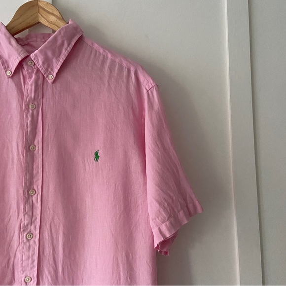 Ralph Lauren Linen Shirt Pink 2XL Short Sleeve Pony - Picture 2 of 8
